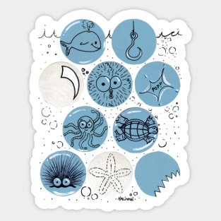 Cute Sea Animals Floating in Bubbles Sticker